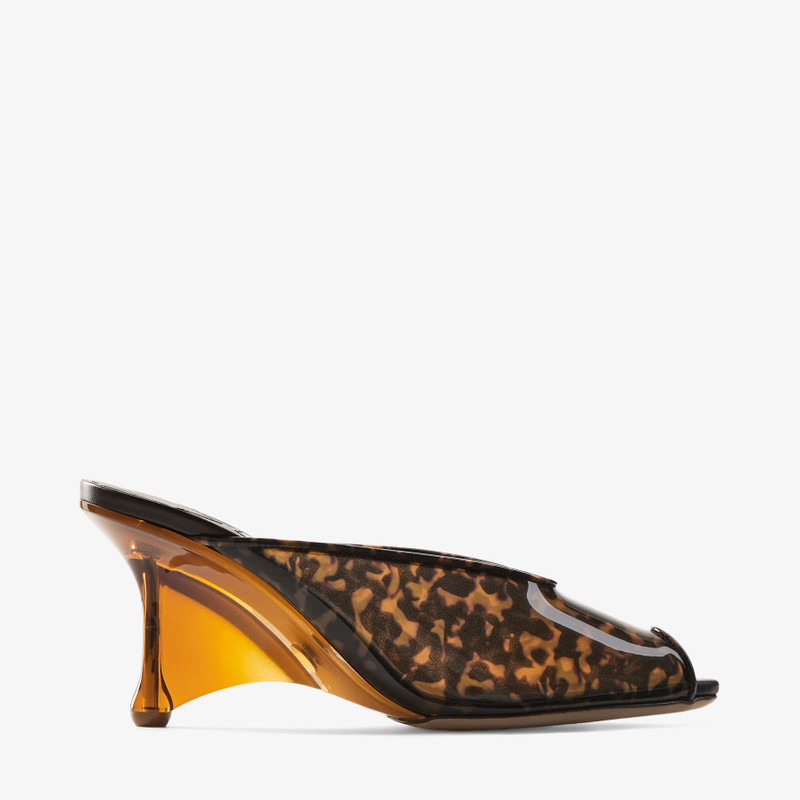 Glace Mule 80 Amber and Brown Mix Tortoiseshell TPU Sandals with Plexy Wedge 1