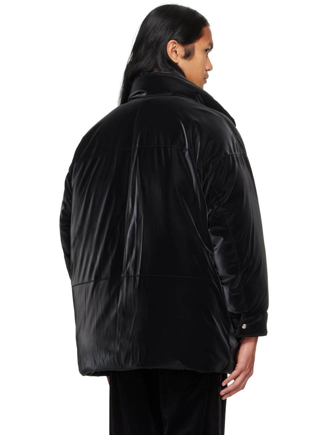 Black Velvetlike Puffer Down Jacket - 3