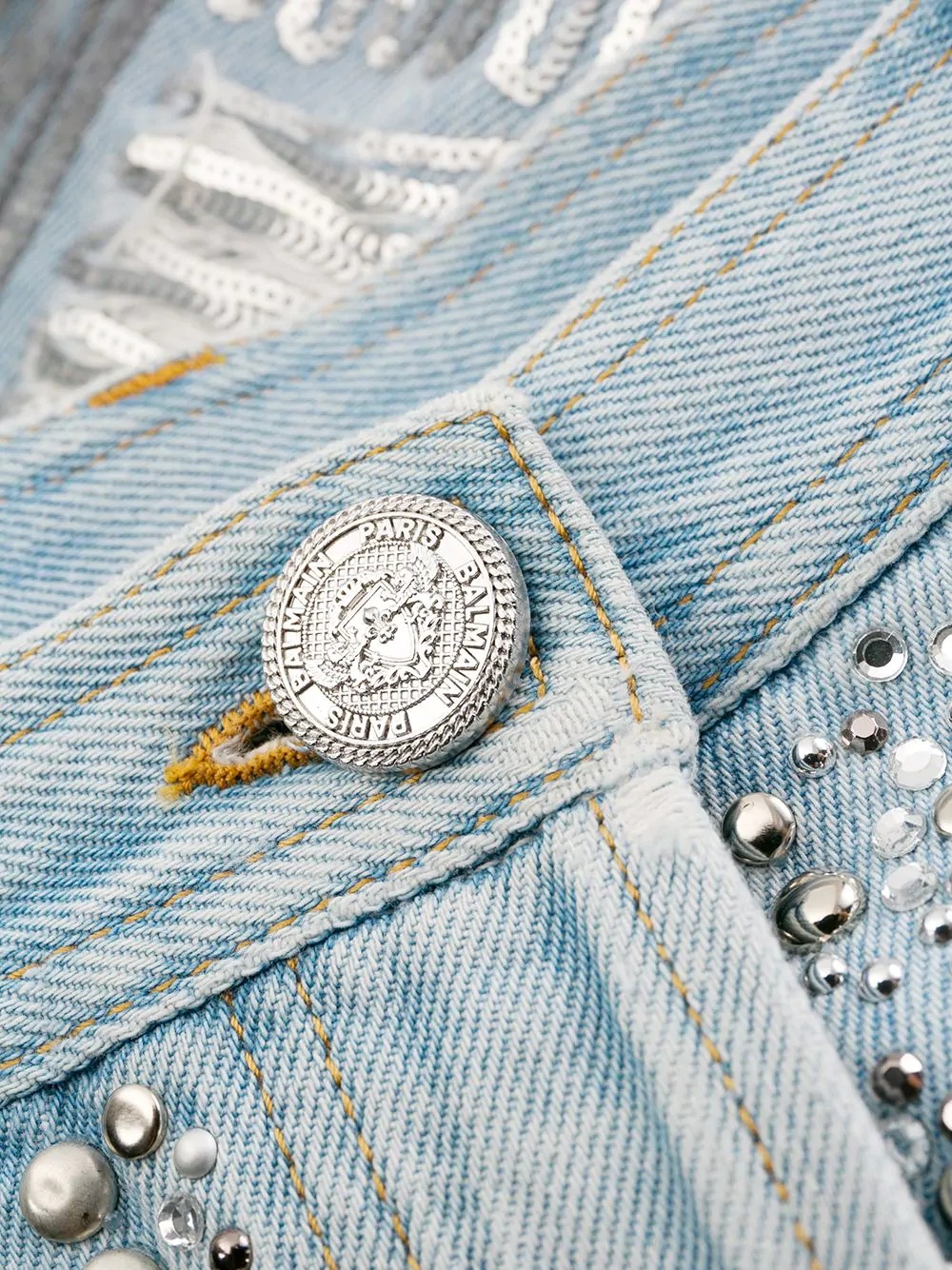 embellished detail denim shorts - 6