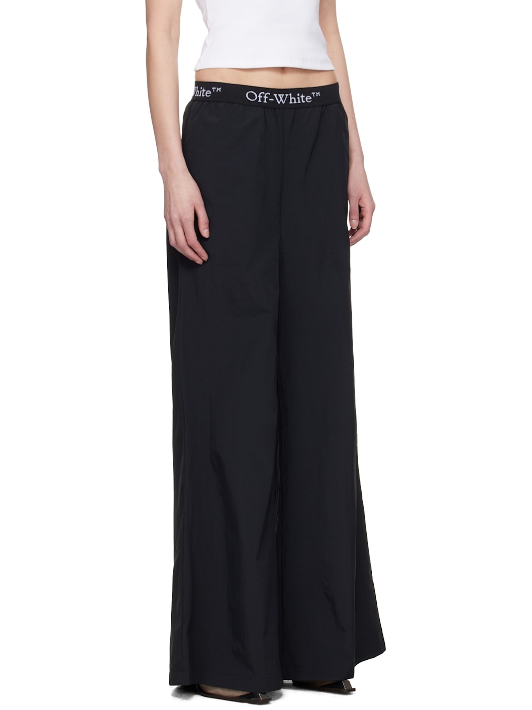 Black Logo Band Nylon Lounge Pants - 2