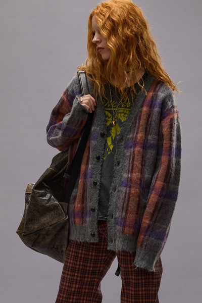 R13 MOHAIR BOYFRIEND CARDIGAN - BROWN//ORANGE/PURPLE MOHAIR PLAID - R13 outlook