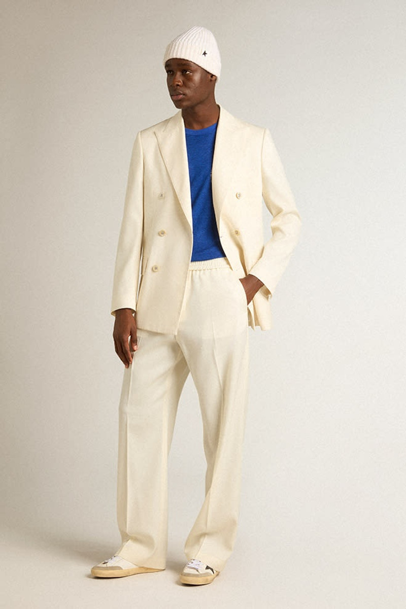 Golden Goose Men’s aged white wool gabardine joggers outlook
