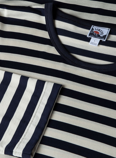 Nigel Cabourn Nigel Cabourn x Sunspel Long Sleeve Pocket T-Shirt in Navy/Stone Stripe outlook