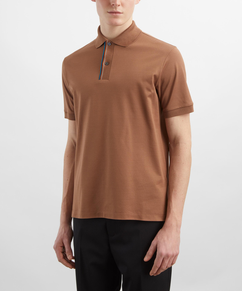 Paul Smith Brown Knitted Signature Stripe Trim Polo Shirt outlook