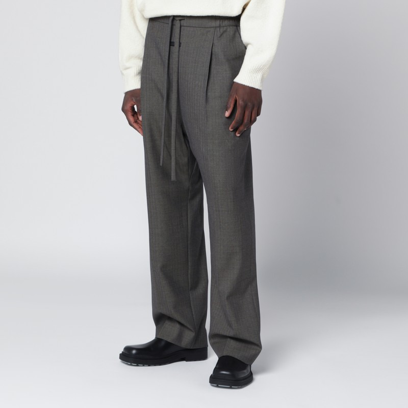 Grey wool pants with drawstring - 1