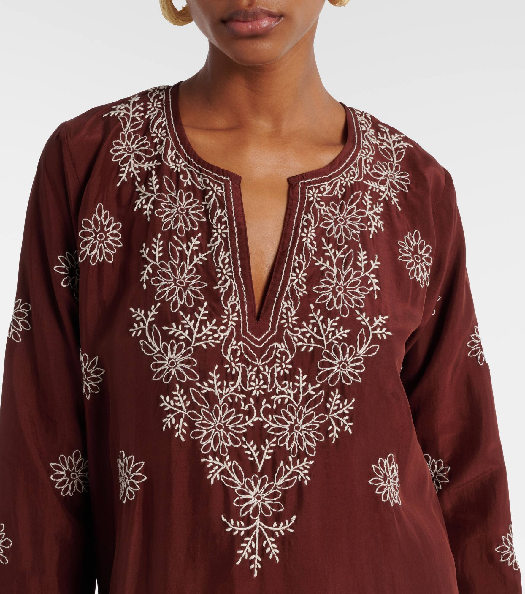 Floral embroidered silk tunic - 4
