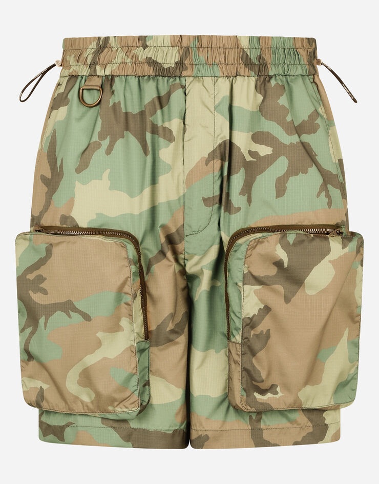 Nylon cargo shorts with camouflage print - 3