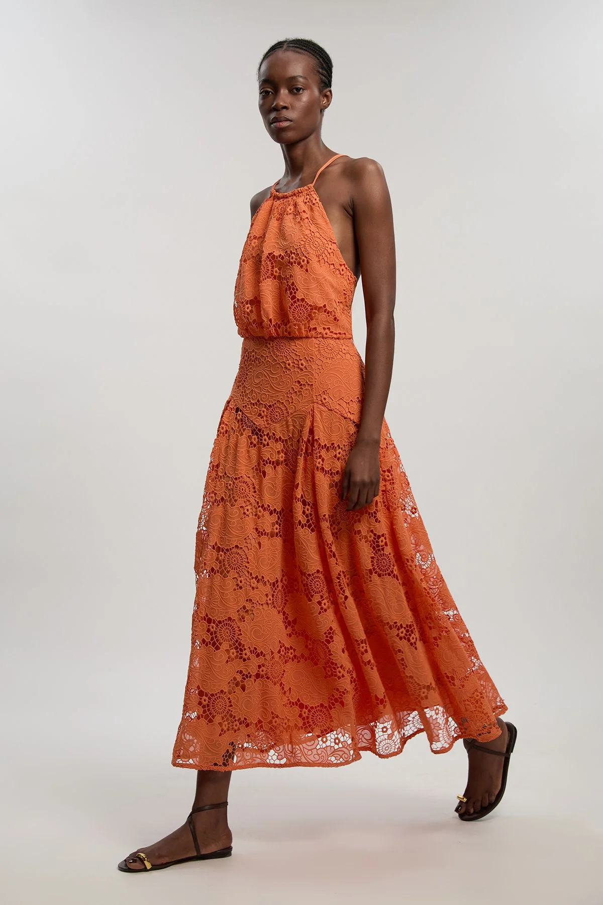 Petite Lace Halter Woven Midi Dress - 1
