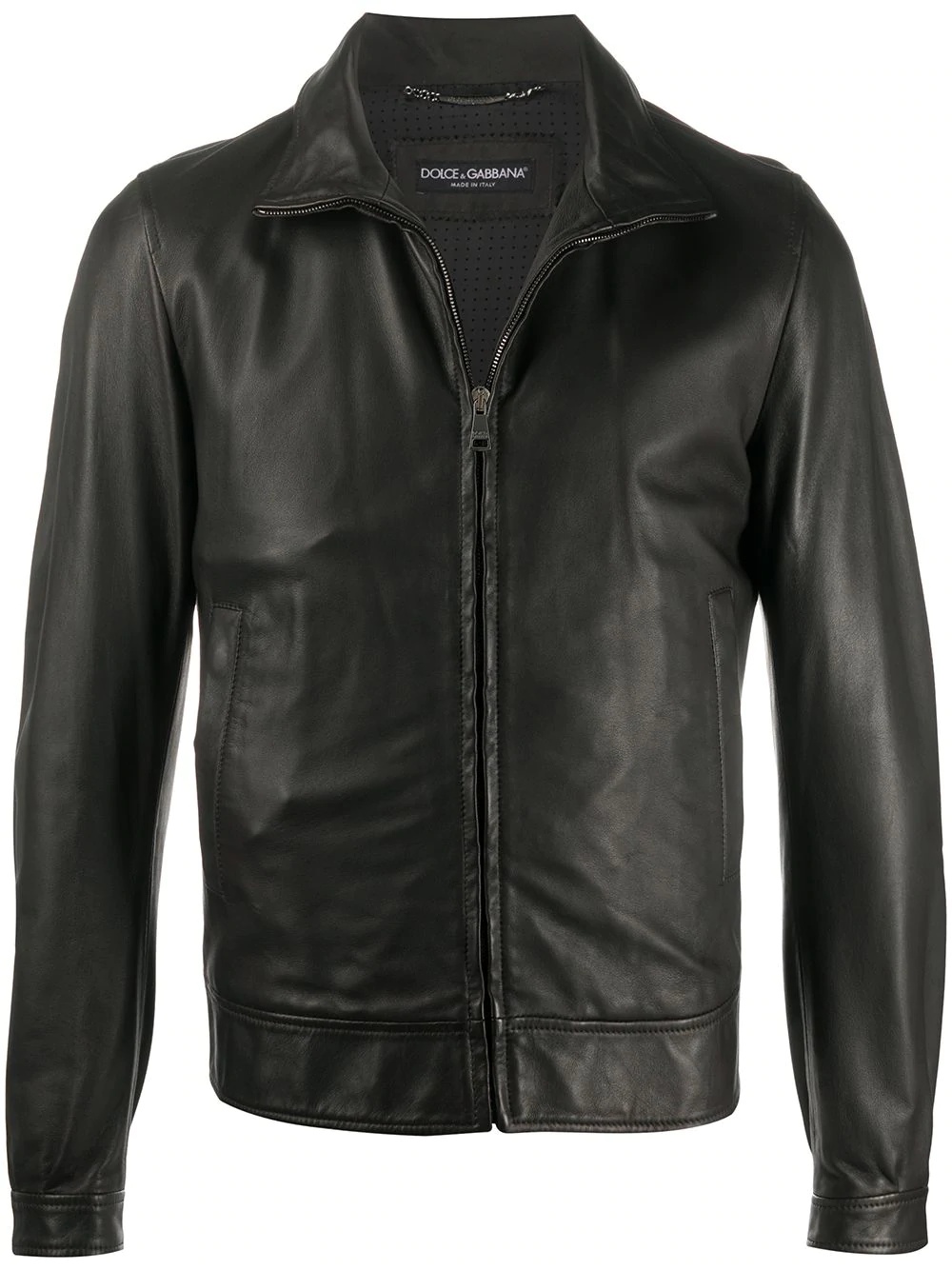 fitted zipped leather jacket - 1