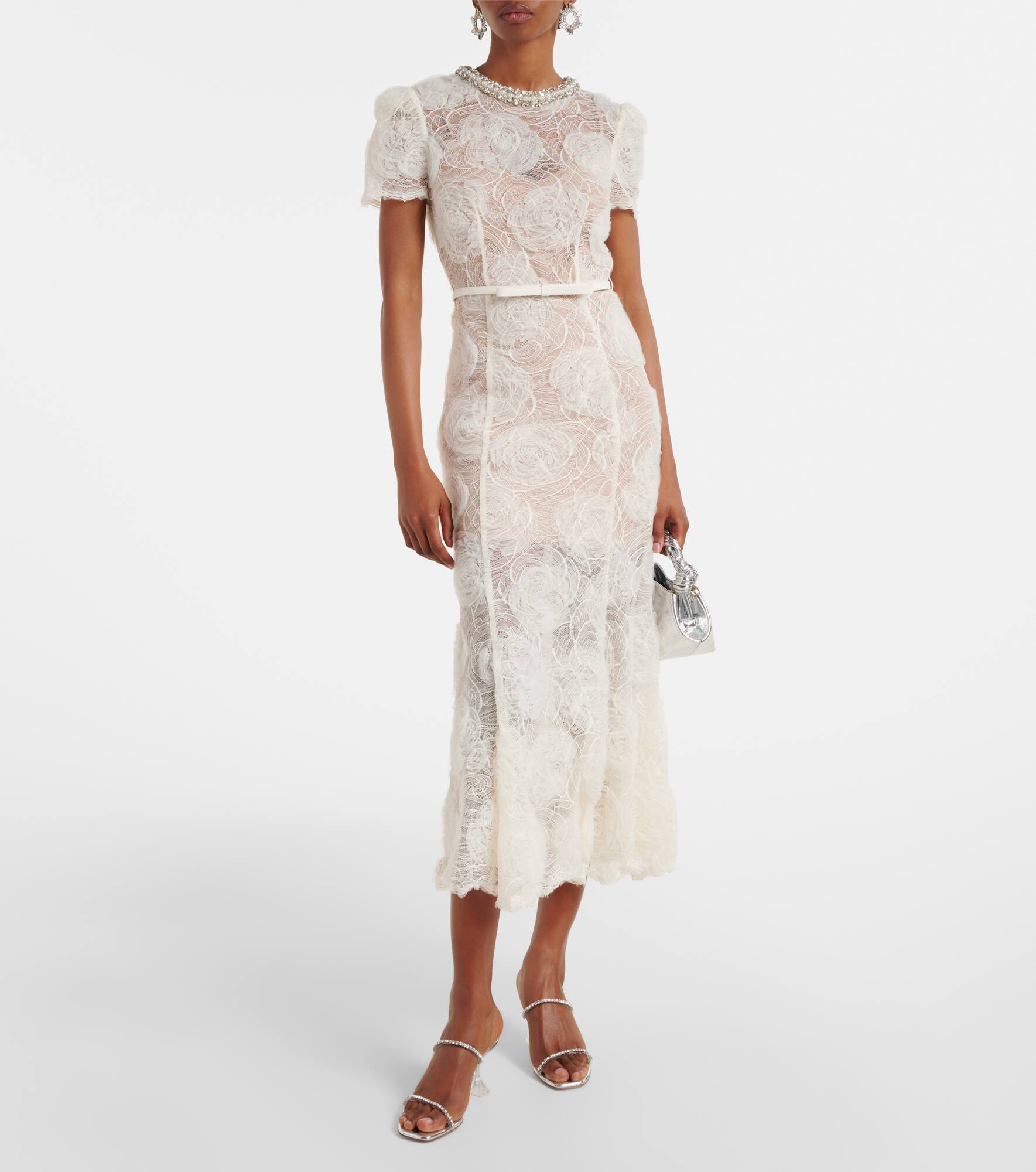 Semi-sheer lace midi dress - 2