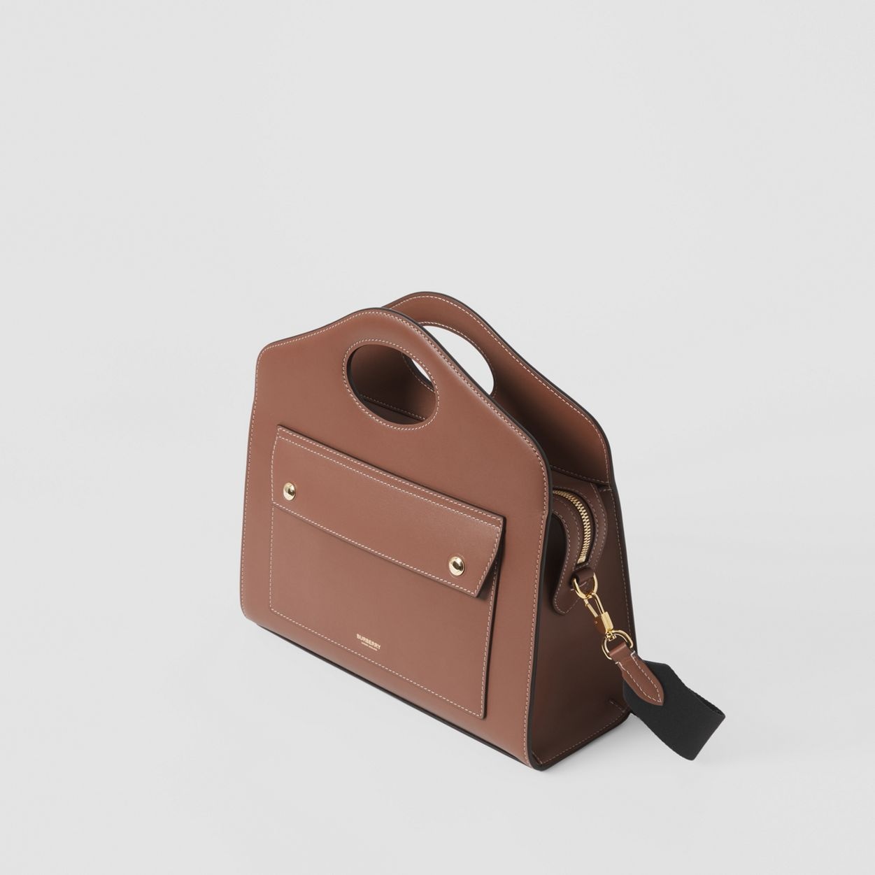Small Topstitched Leather Pocket Tote 3