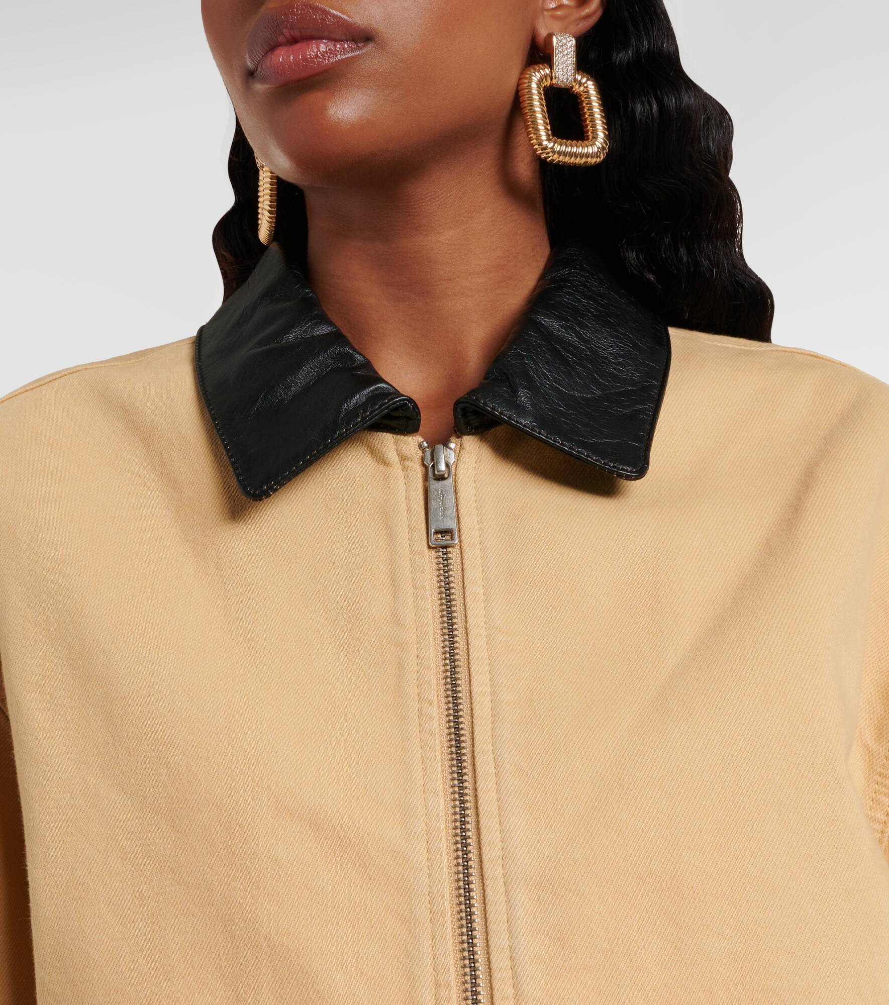 Leather-trimmed denim jacket - 4