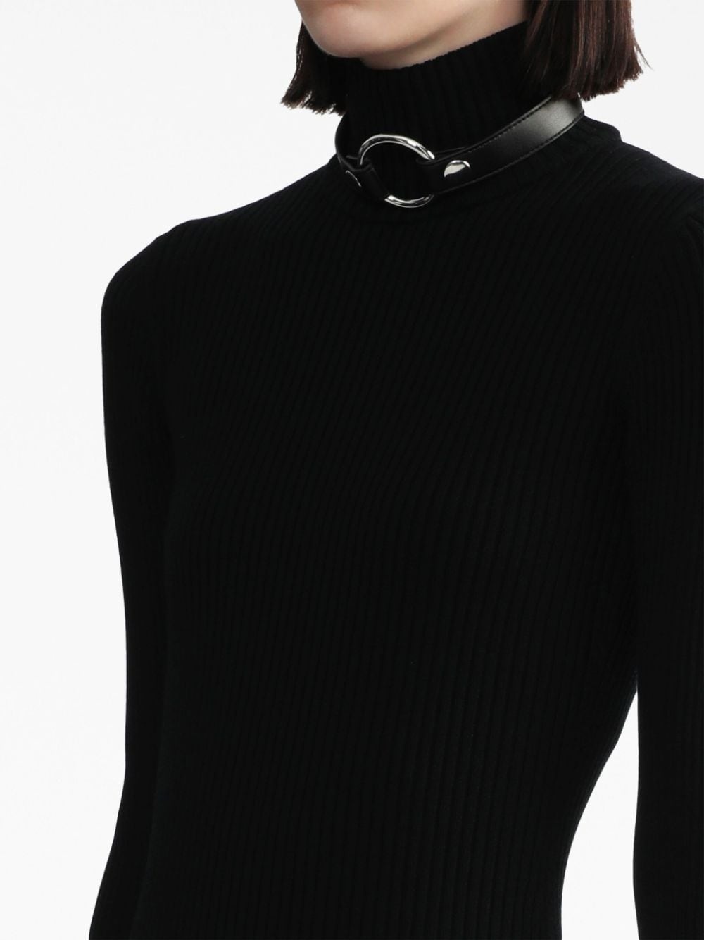 ring-embellished ribbed knit mini dress - 5