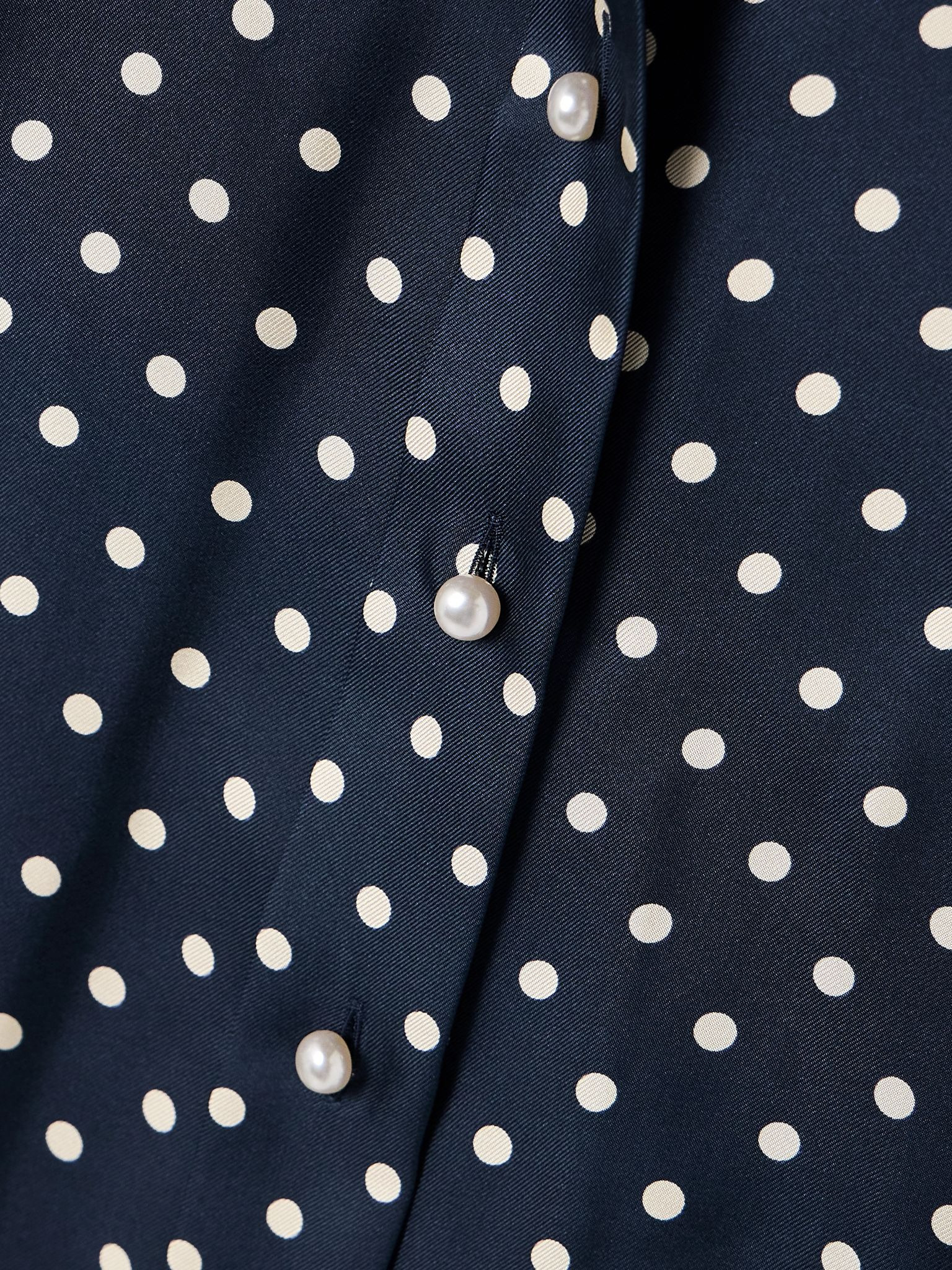 Velvet-trimmed ruffled polka-dot silk-twill shirt Navy - 5
