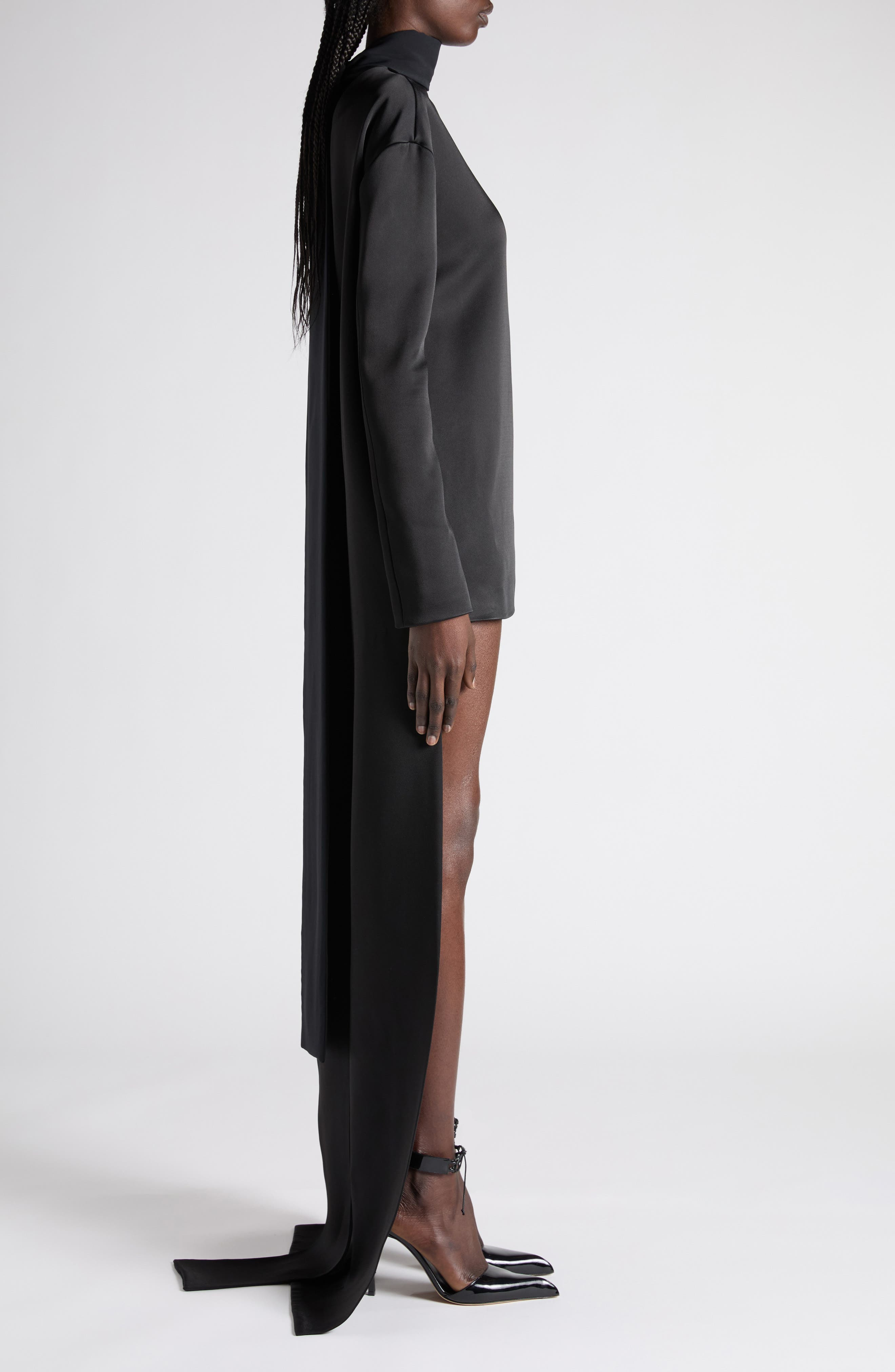 TOM FORD Long Sleeve Satin Cocktail Dress with Train in Black at Nordstrom - 4