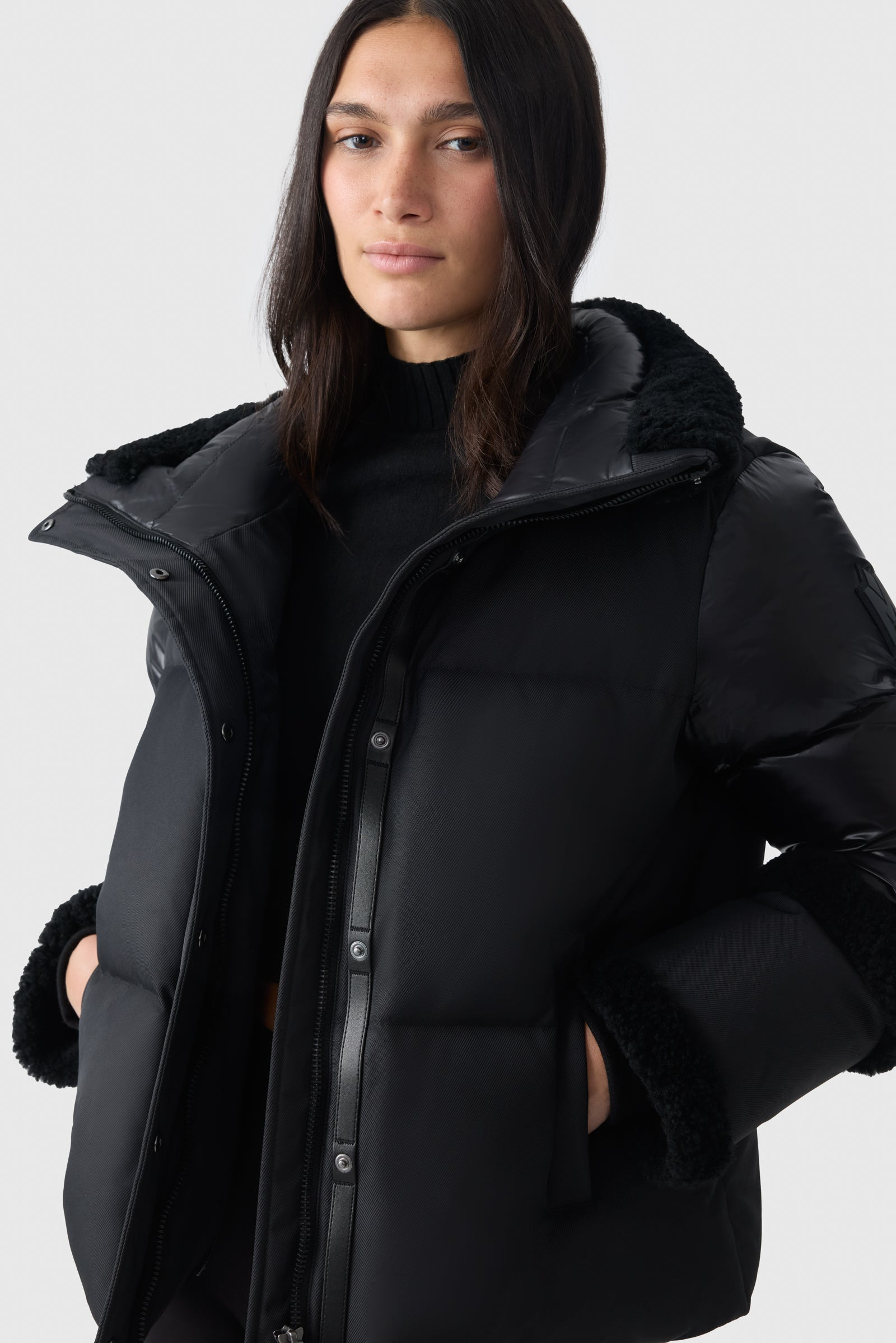 LYDANA Down Jacket With Shearling Trim and Removable Bib - 7