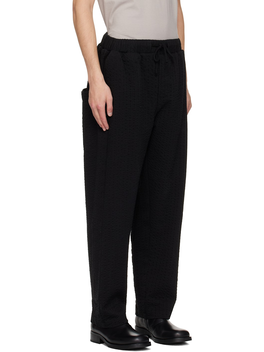Black Embroidered Linestitch Trousers - 2