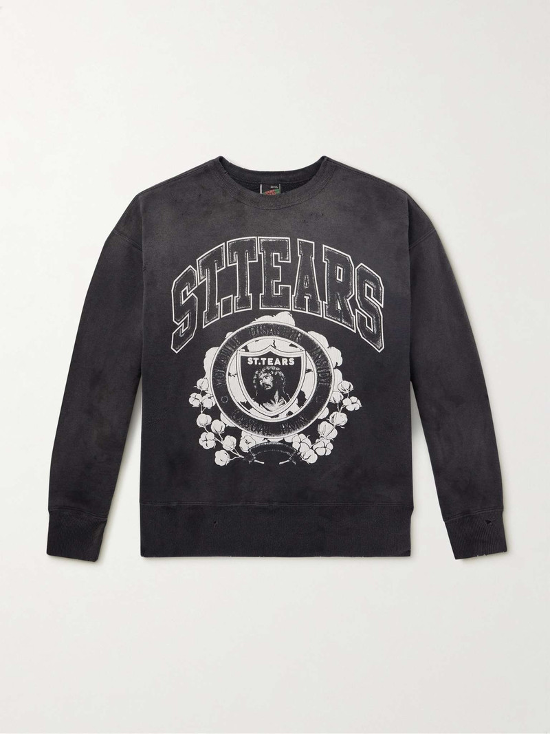 + Denim Tears Saint Tears Distressed Printed Cotton-Jersey Sweatshirt - 1