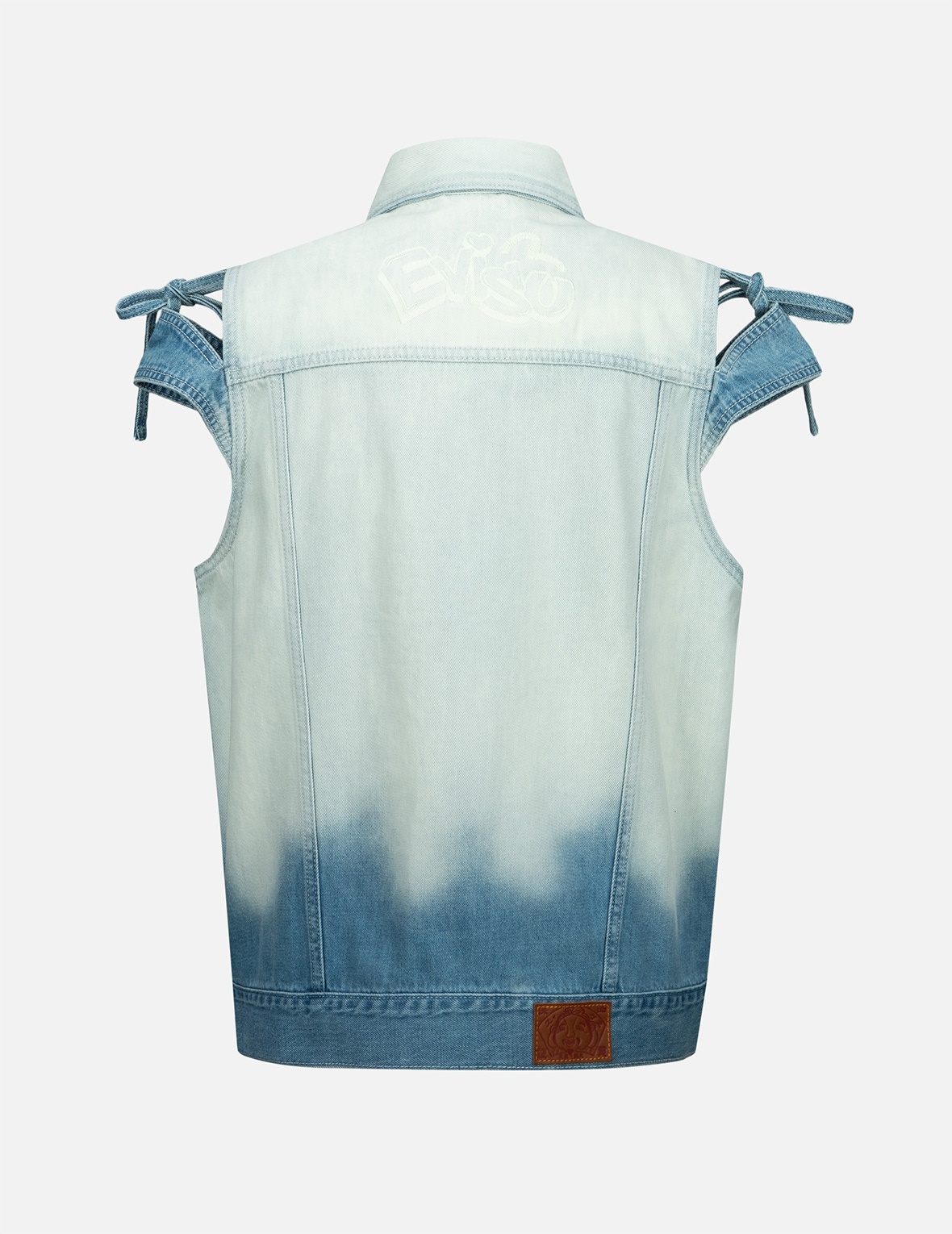 LOGO EMBROIDERY BLEACHED DENIM WAISTCOAT - 2