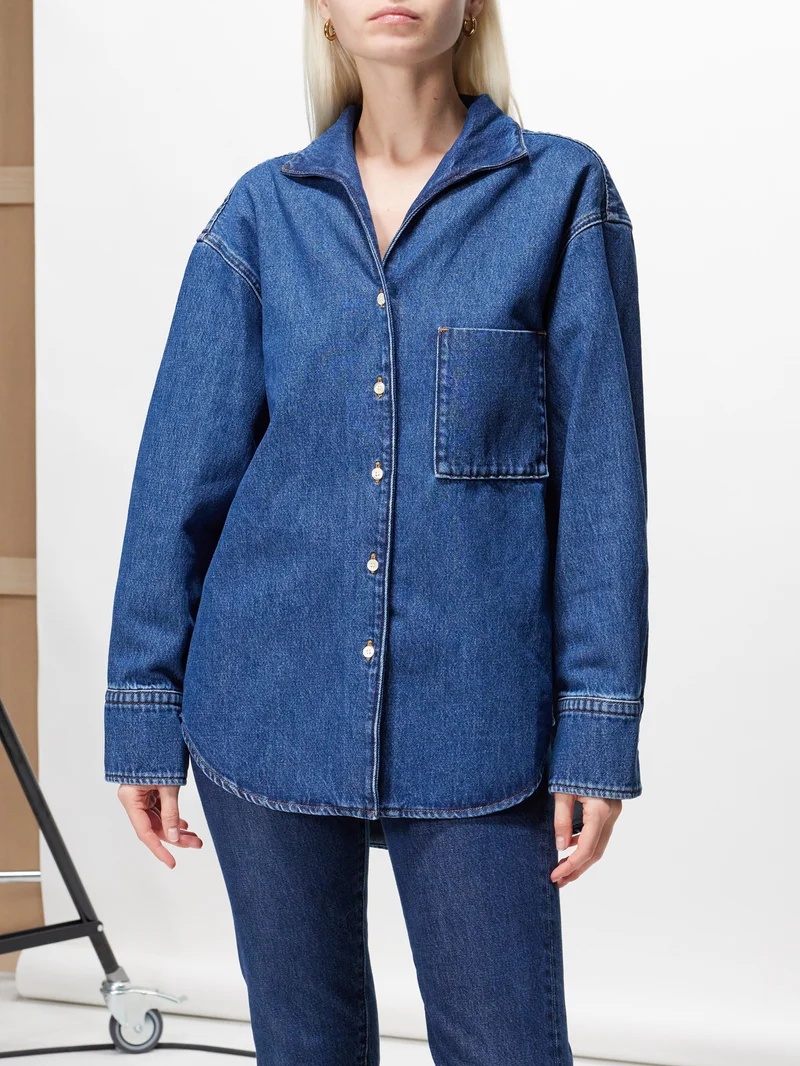 Denim-Trimmed Cotton Shirt blue - 1