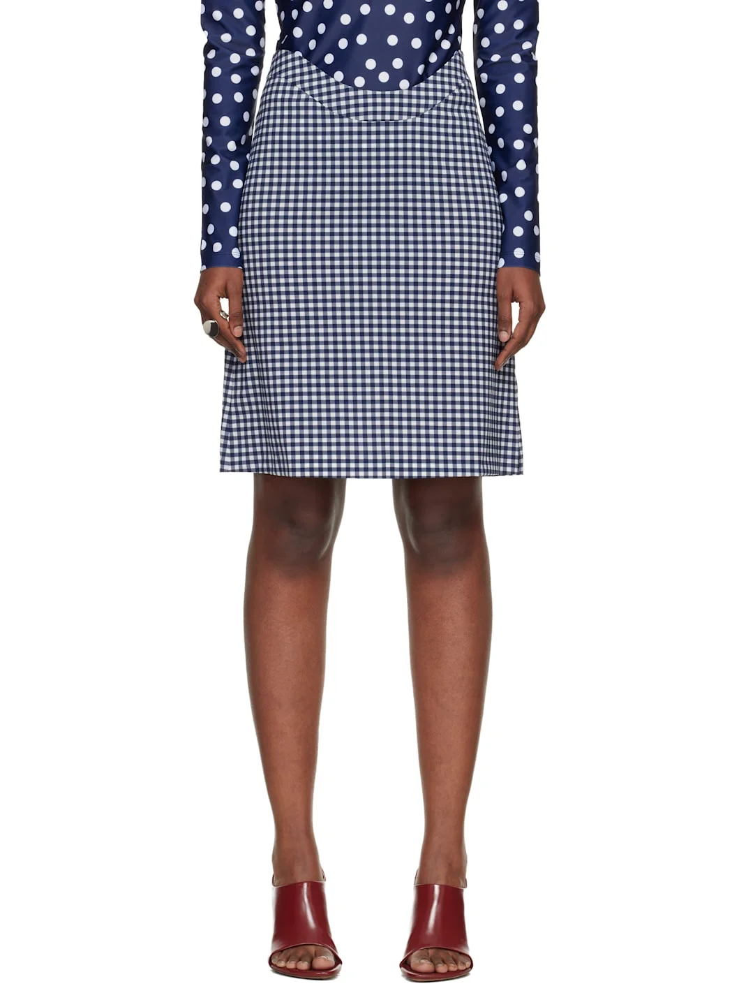 Navy & White 'The Curved' Midi Skirt - 1