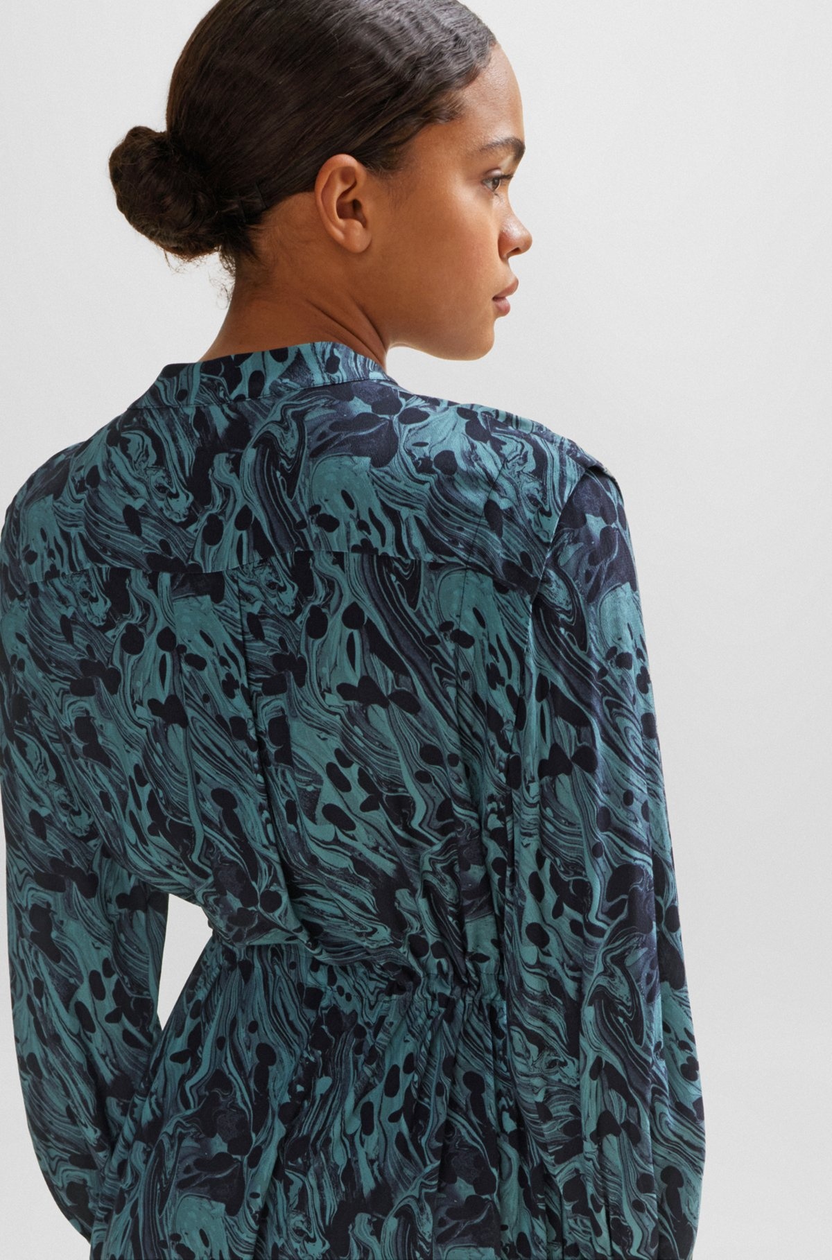 ABSTRACT-PRINTED DRESS WITH DRAWCORD WAIST - 6