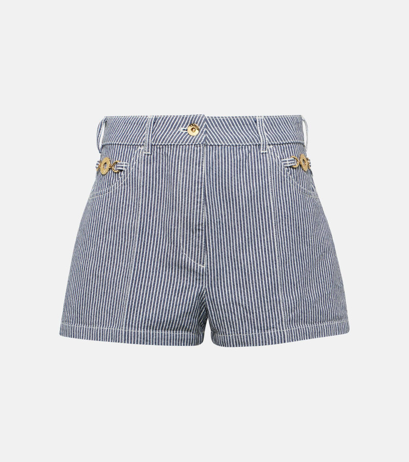 Striped high-rise denim shorts - 1