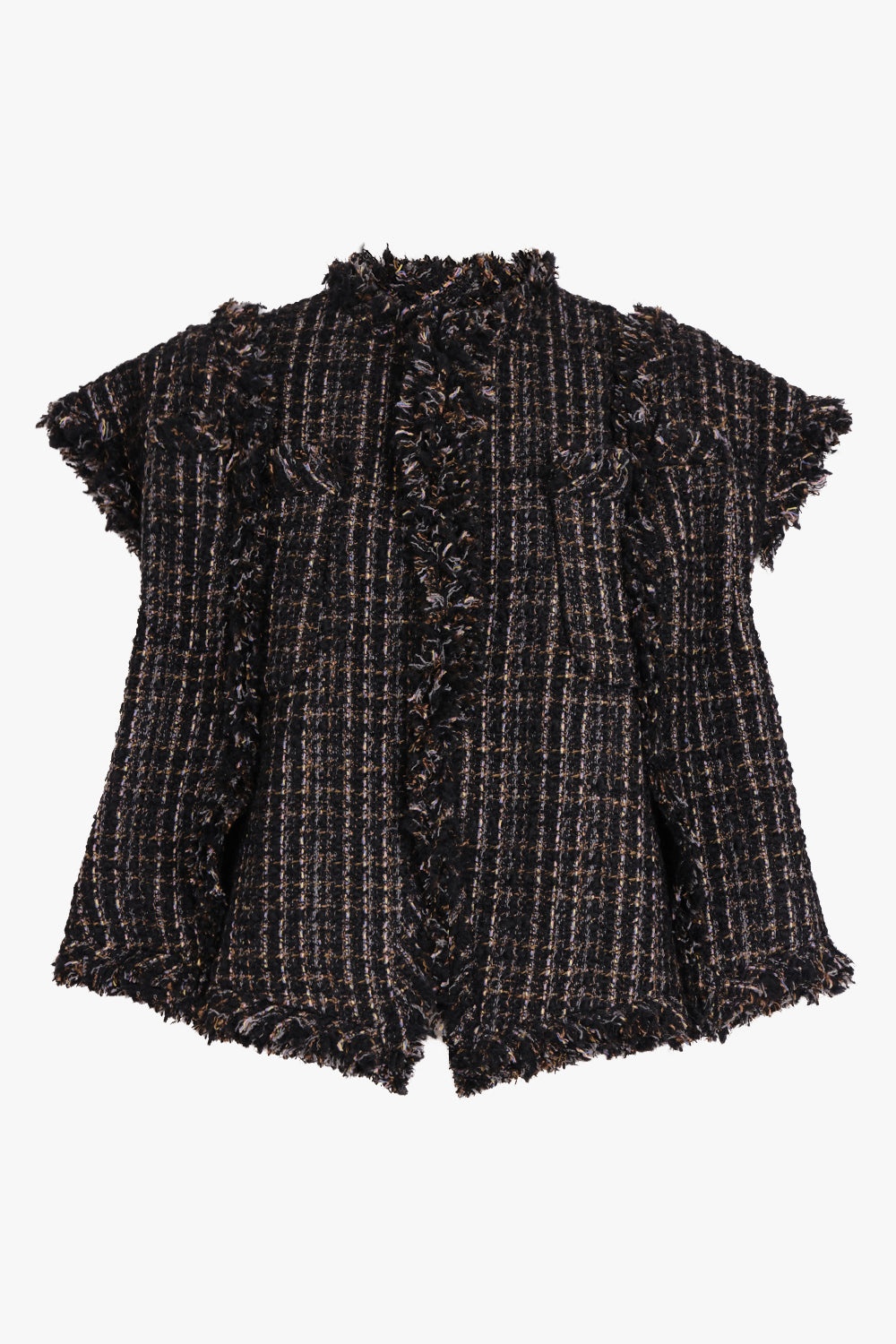 TWEED S/S CROPPED JACKET | BLACK/BROWN - 1