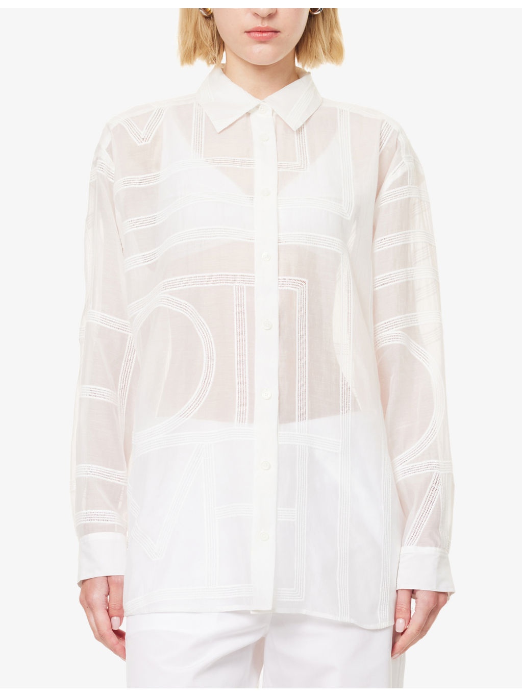 Monogram-Crochet Relaxed-Fit Cotton And Silk Shirt - 3