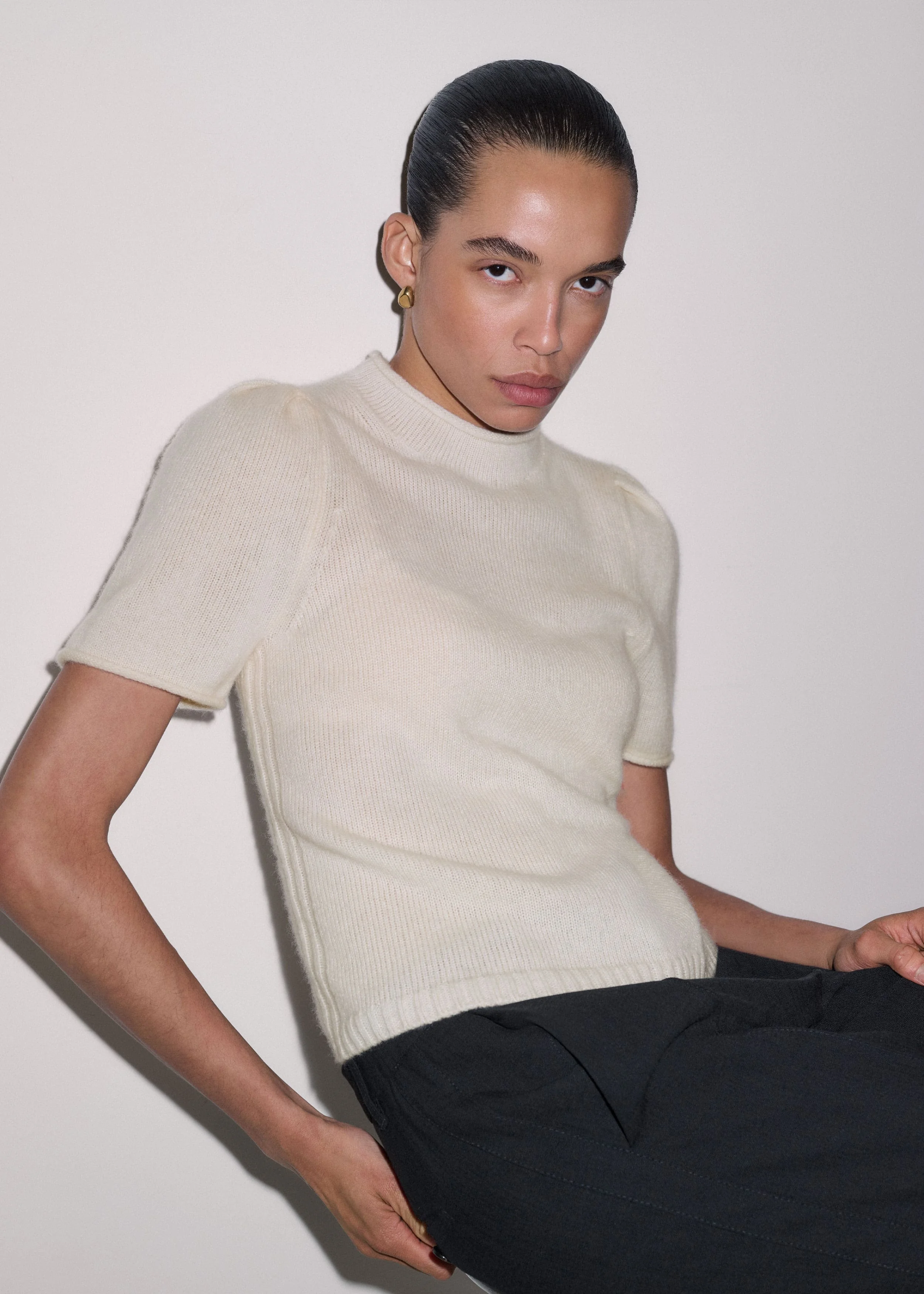 Pouf Sleeve Knit Tee - 1