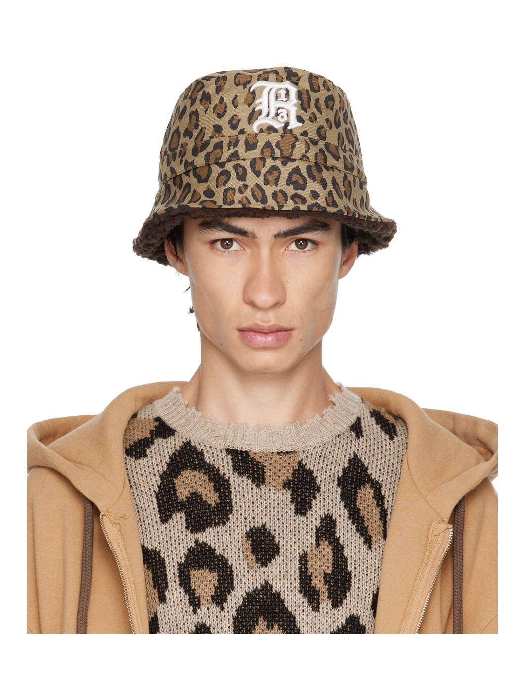 Beige Leopard Logo Bucket Hat - 1