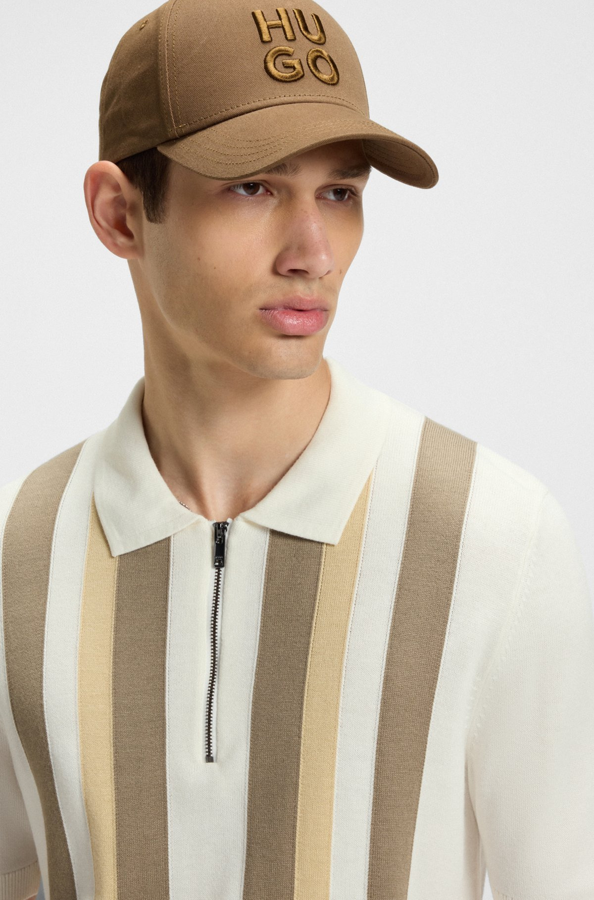 ZIP-NECK POLO SWEATER WITH VERTICAL STRIPES - 3