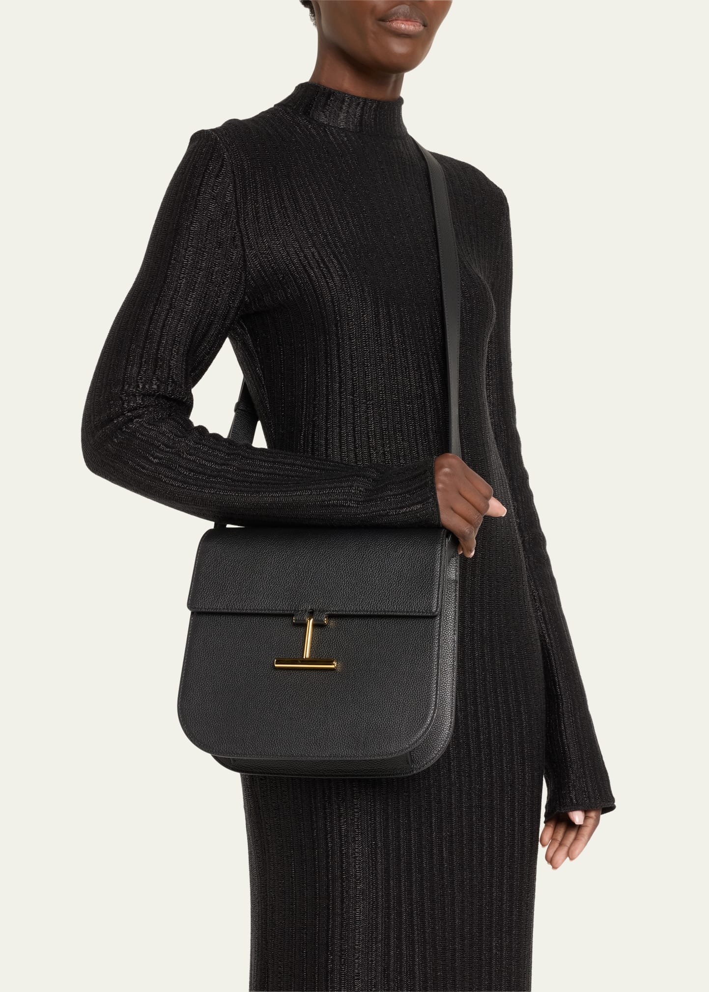 Tara Medium Crossbody in Grained Leather with Leather Strap - 2