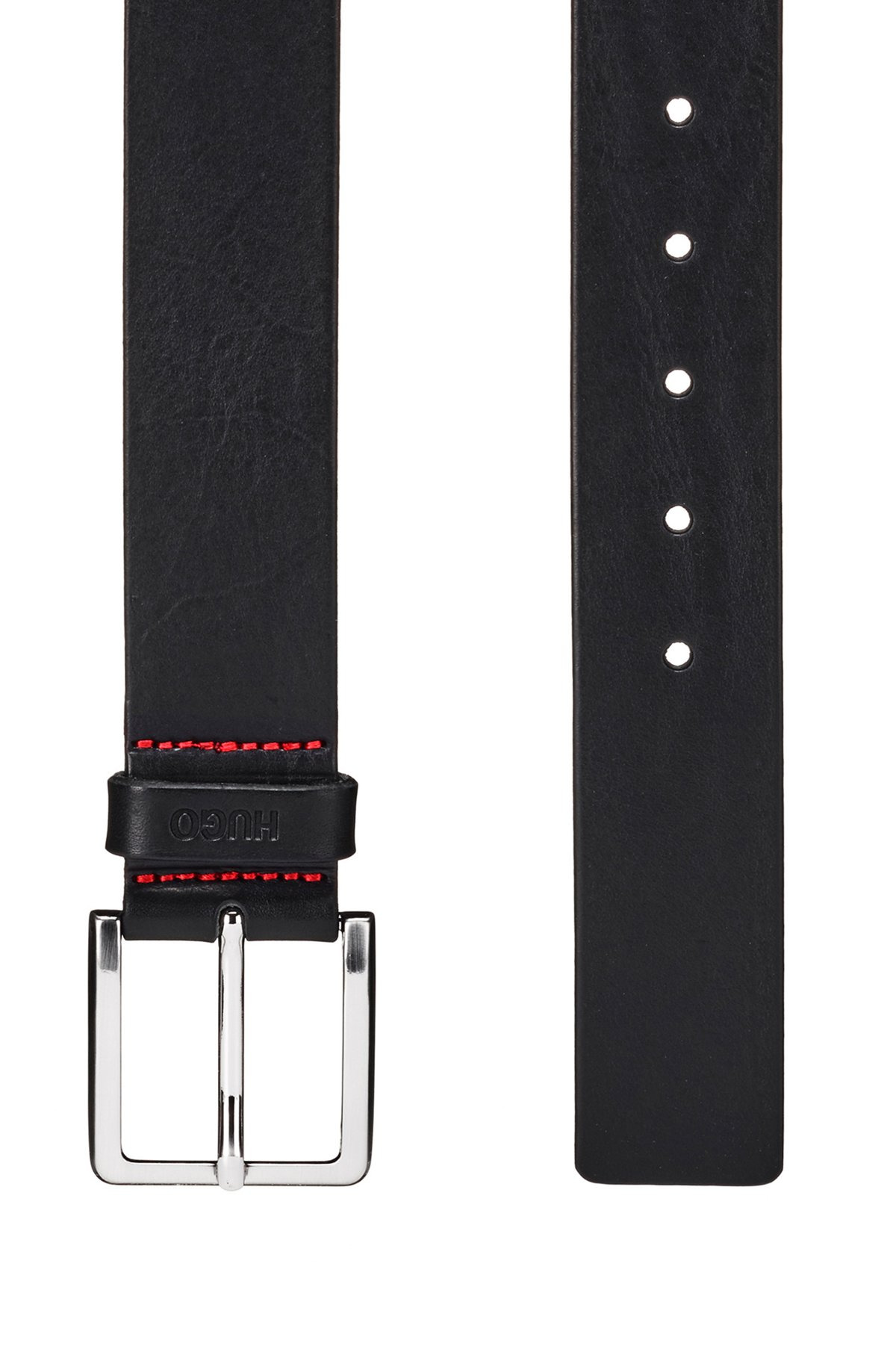 GRAINY EMBOSSED-LEATHER BELT WITH BRUSHED METAL HARDWARE - 6