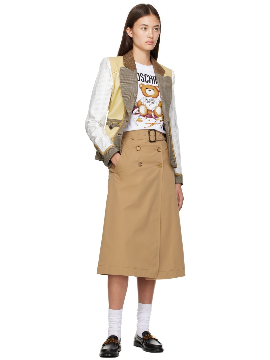 Beige & White Paneled Blazer - 4
