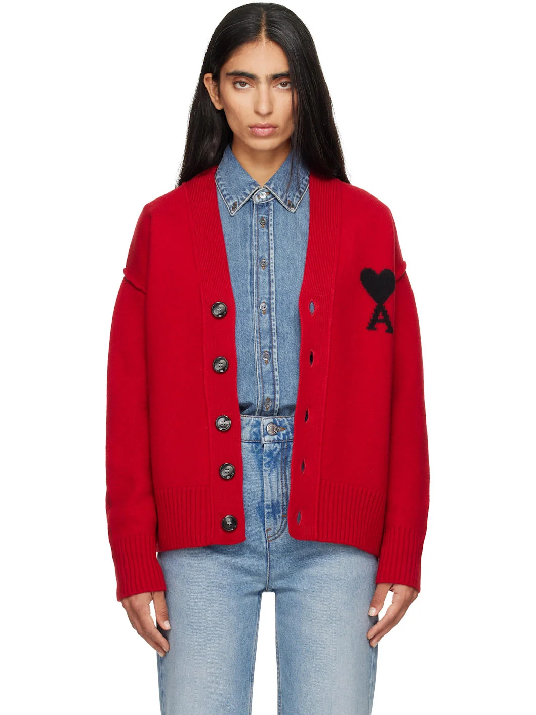 Red Natural Wool Ami De Coeur Cardigan - 1