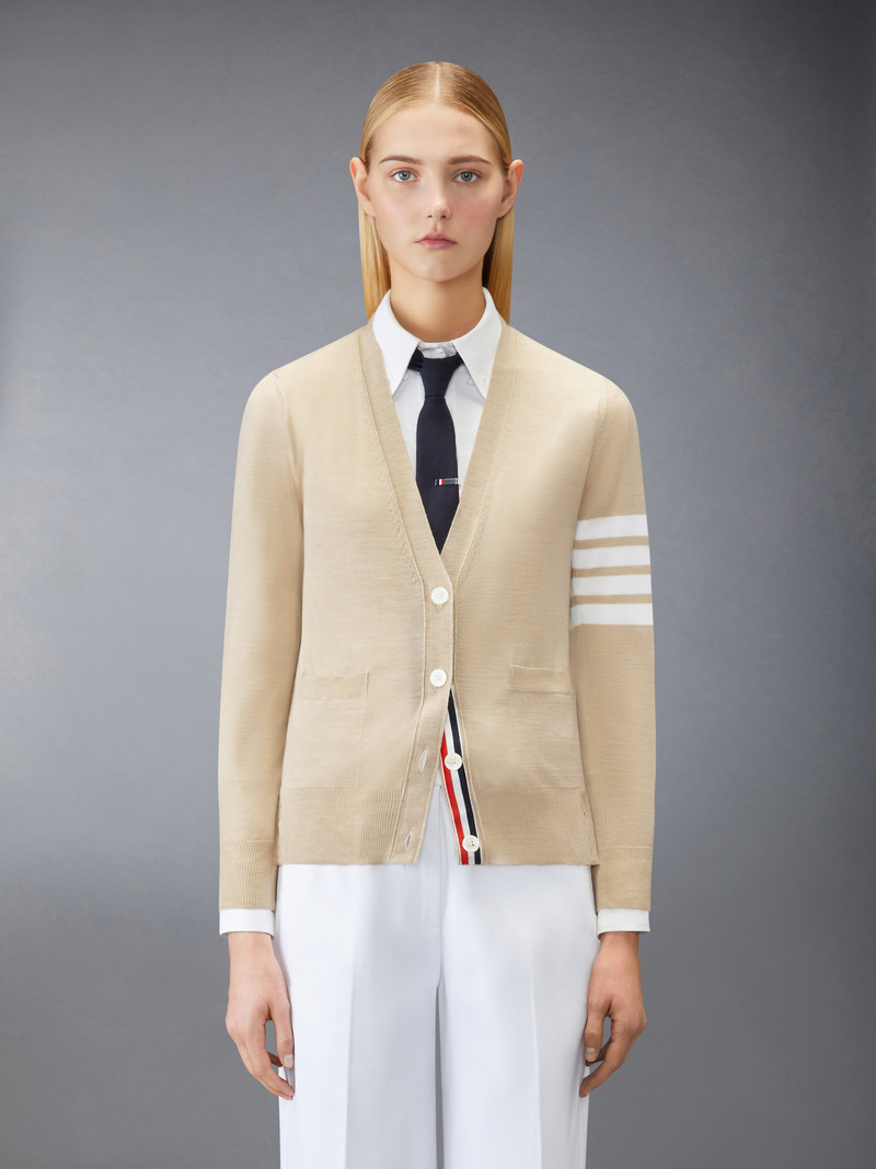 Thom Browne MERINO WOOL 4-BAR RELAXED FIT V-NECK CARDIGAN outlook