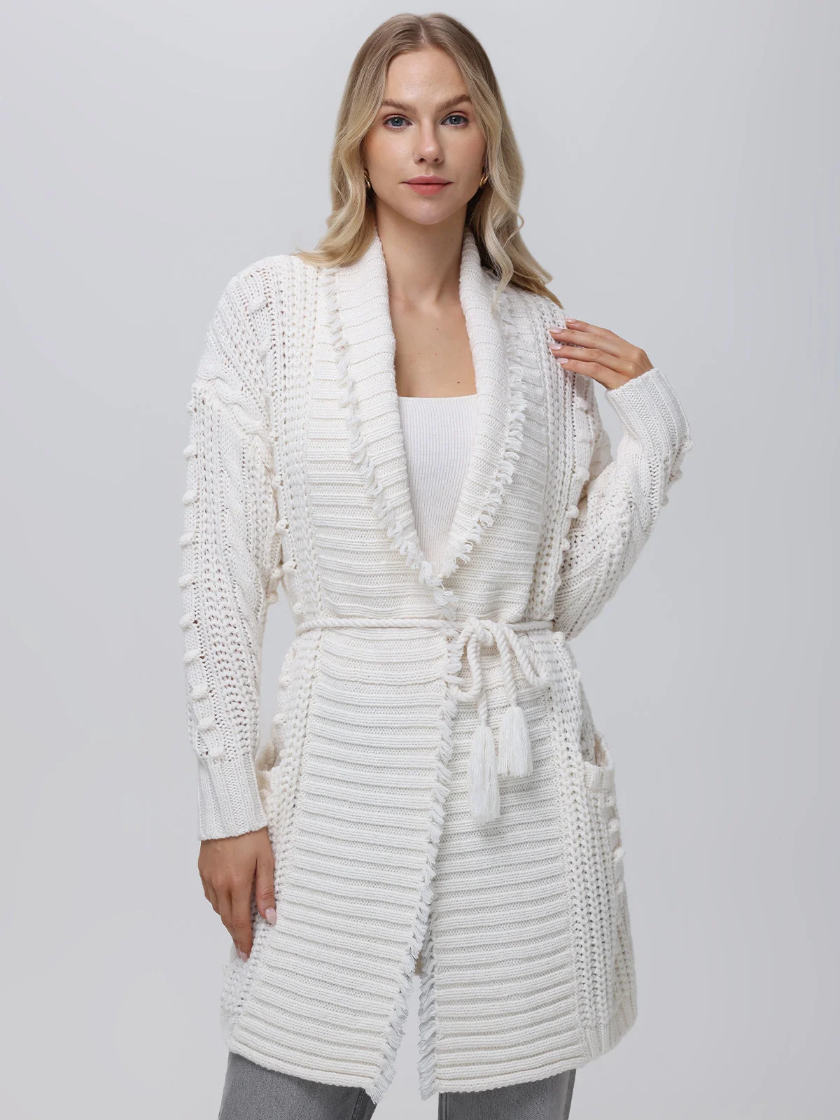 Penelope: Cable Long Wrap Cardigan - 1