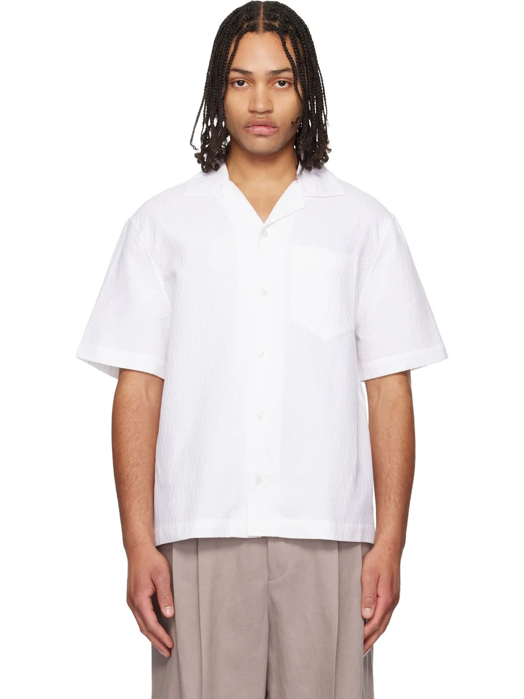 White Oversized-Fit Structured Cotton Shirt - 1