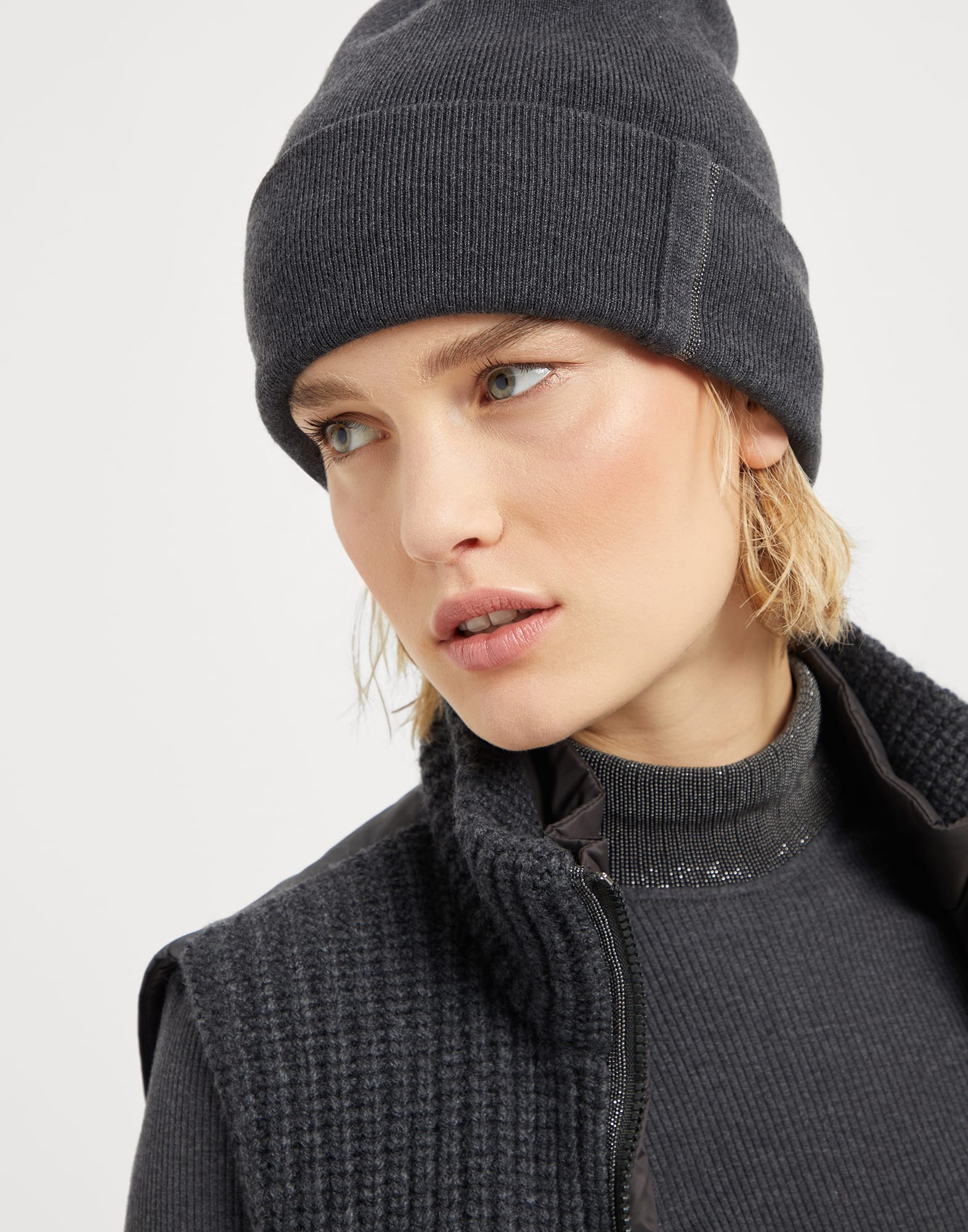 Brunello Cucinelli Cashmere rib knit beanie with monili