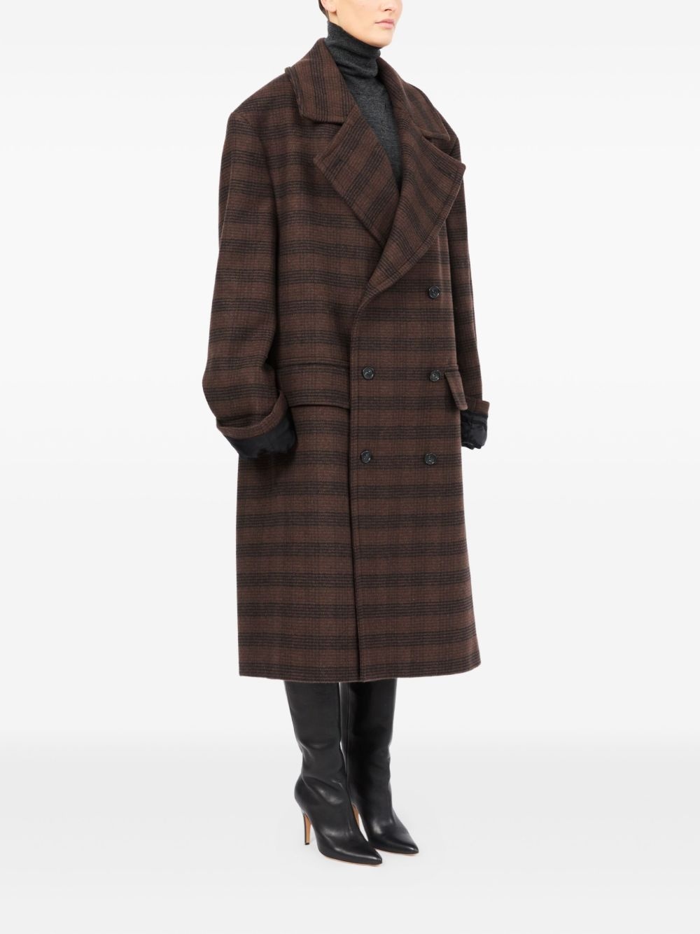 checked double-breasted coat - 3