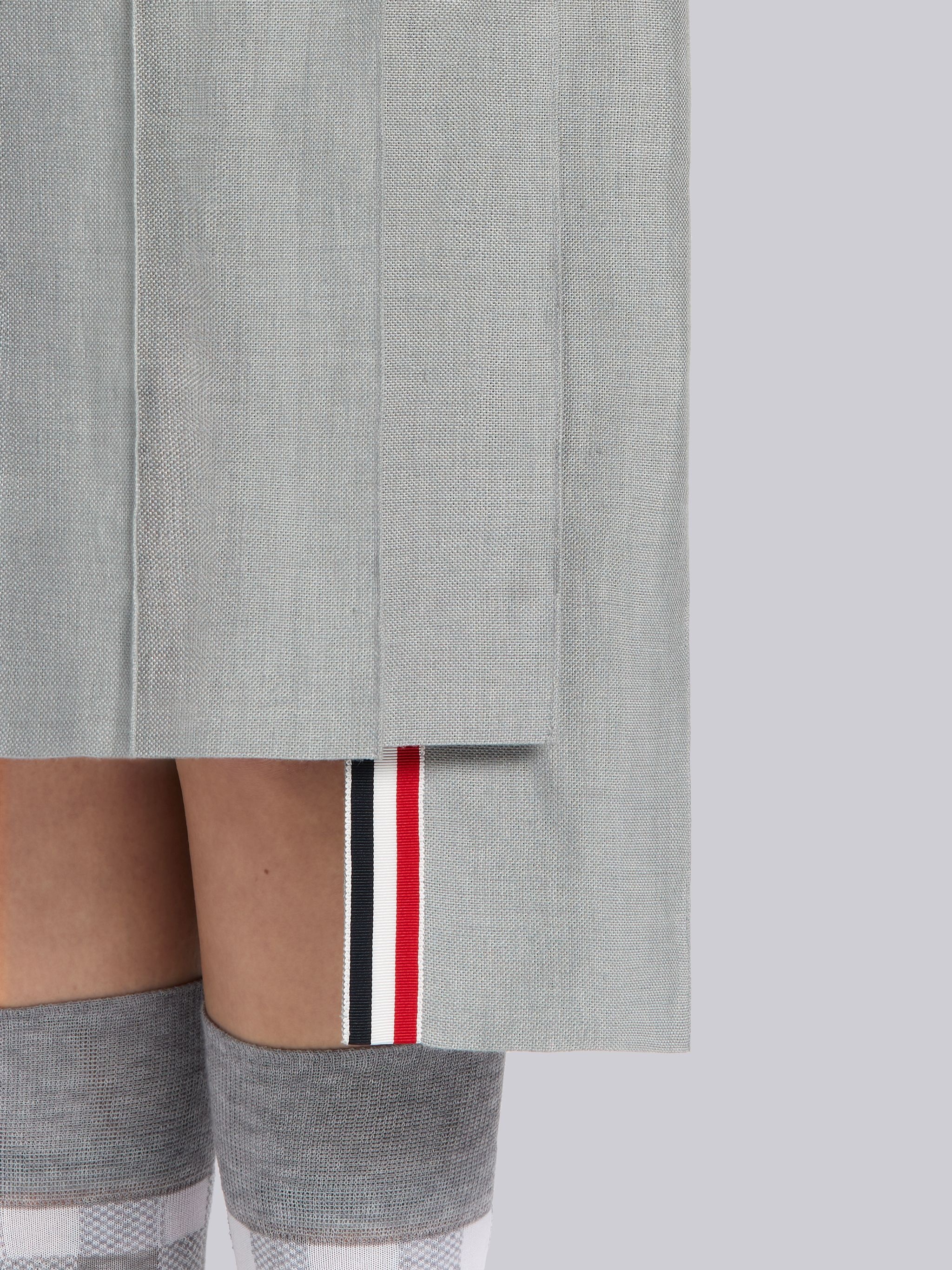 Light Grey Crispy Linen Classic Tonal 4-Bar Pleated Skirt - 5