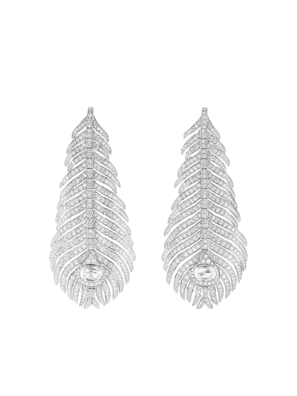 18kt white gold diamond Plume de Paon pendant earrings - 1