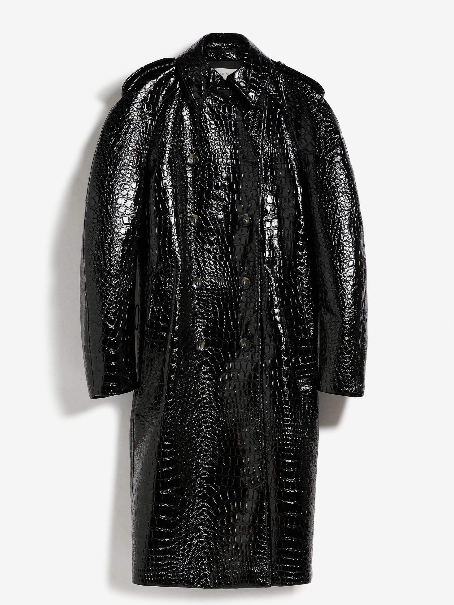 Max Mara Trench Coat In Crocodile-effect Vinyl Fabric in Black