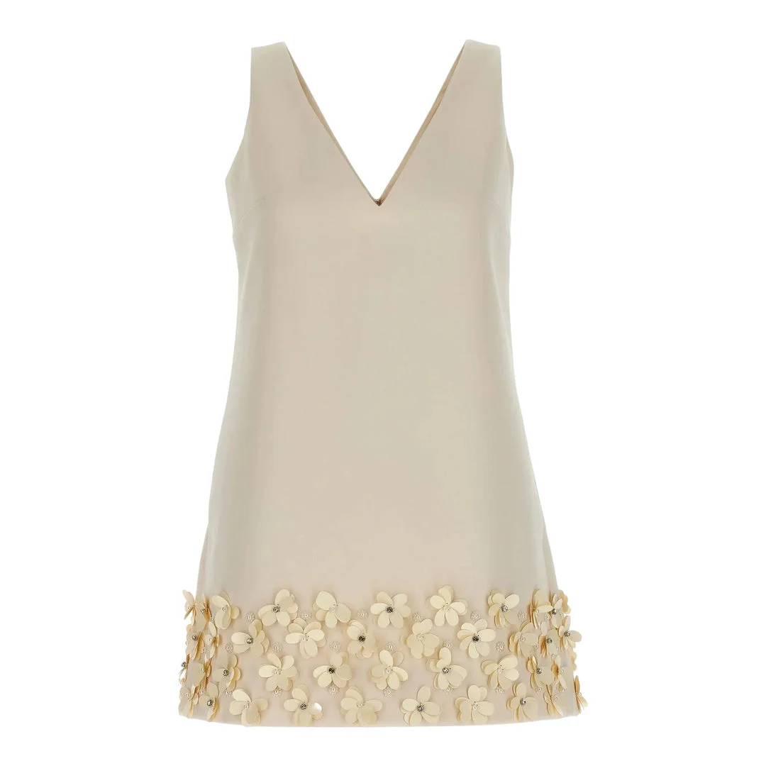Cream Crepe 3D Sequin Mini Dress - 1