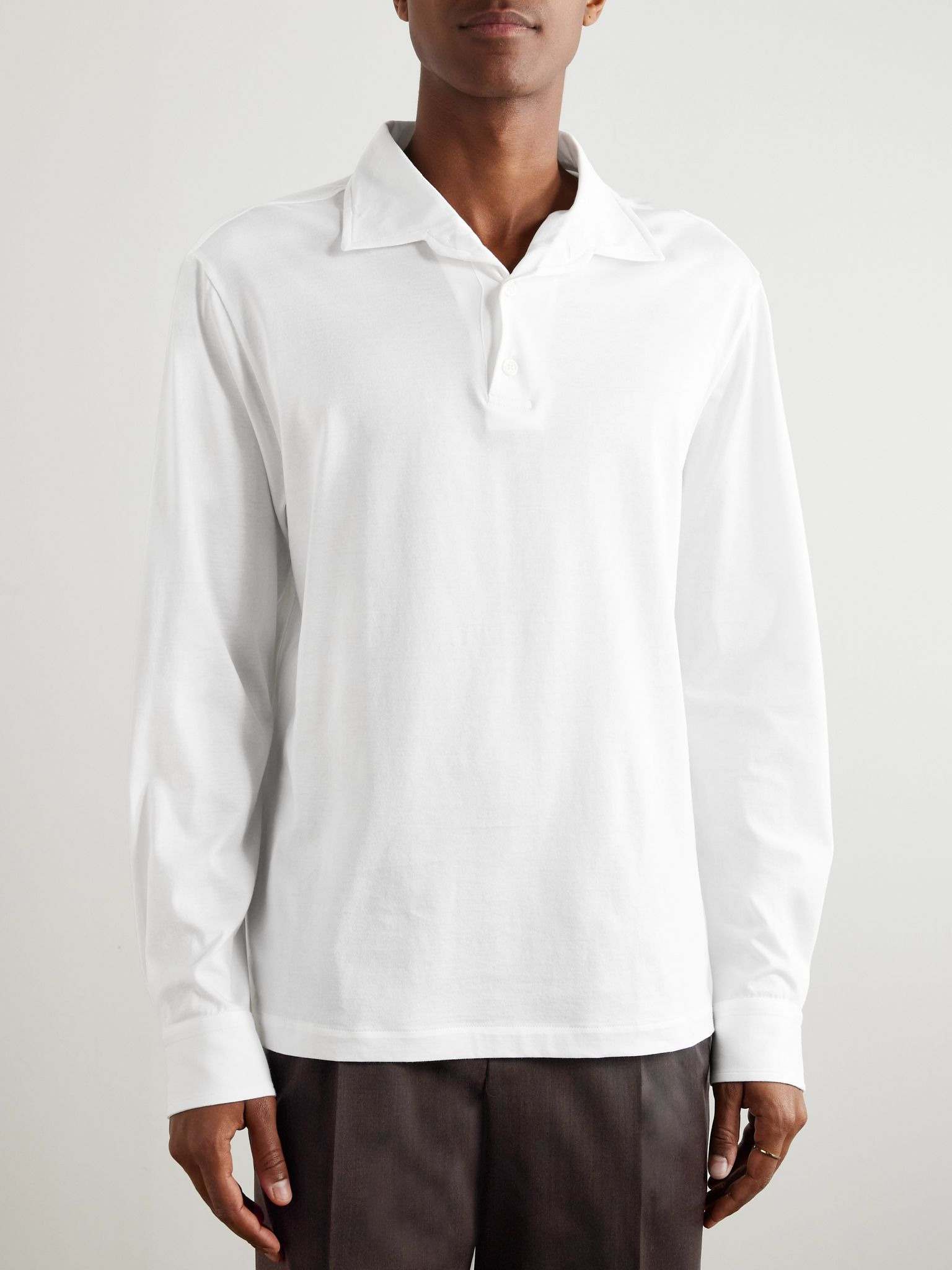 Slim-Fit Cotton Polo Shirt White - 3