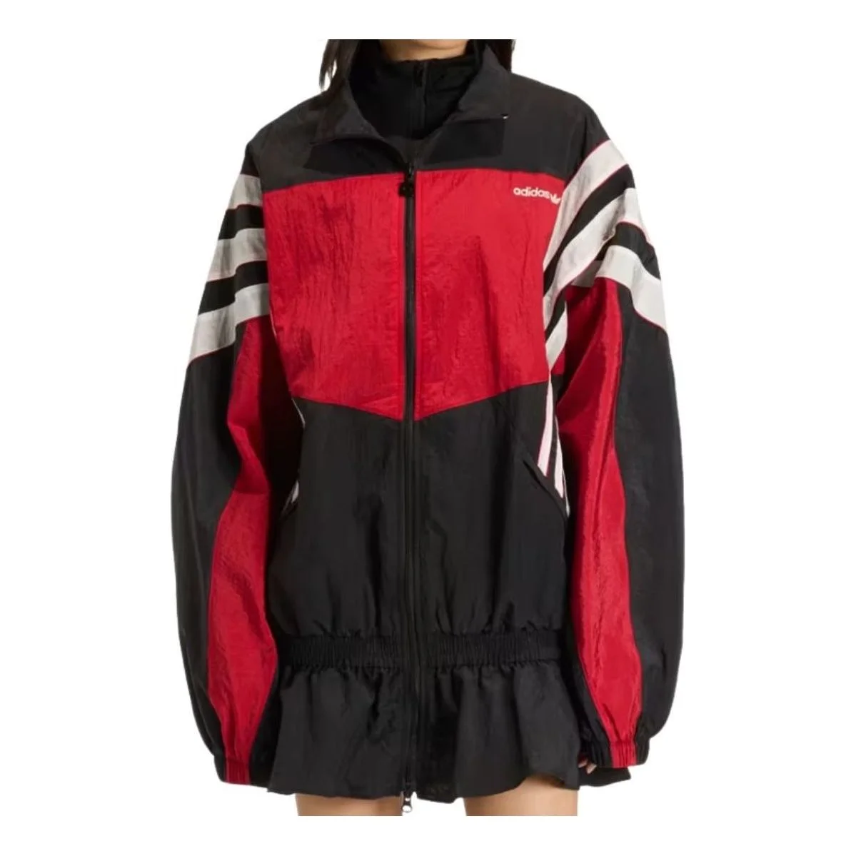 (WMNS) adidas Santiago Woven Track Top Asia Sizing 'Black Red' KC9134 - 1