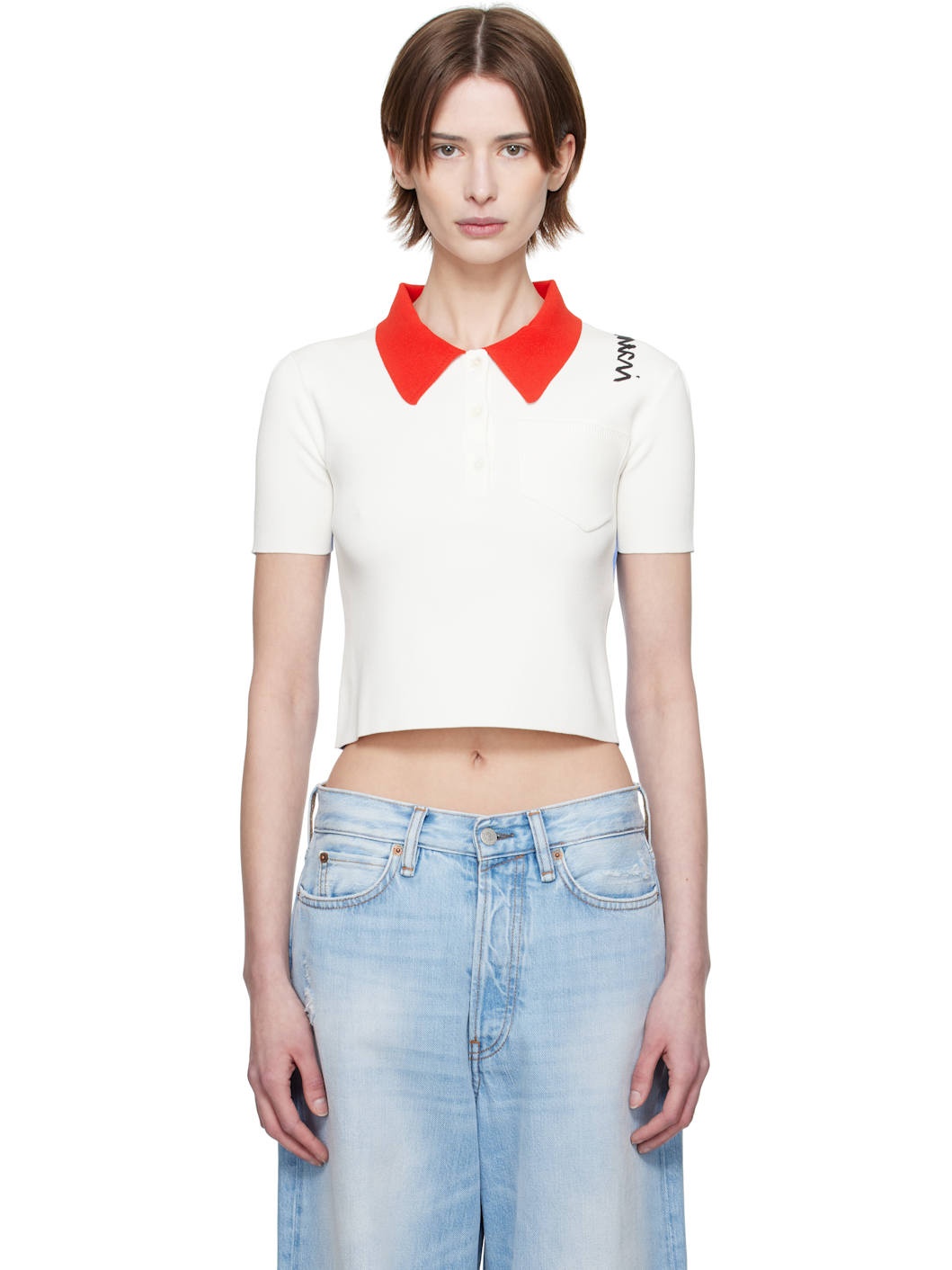 White & Blue Technical Viscose Polo - 1