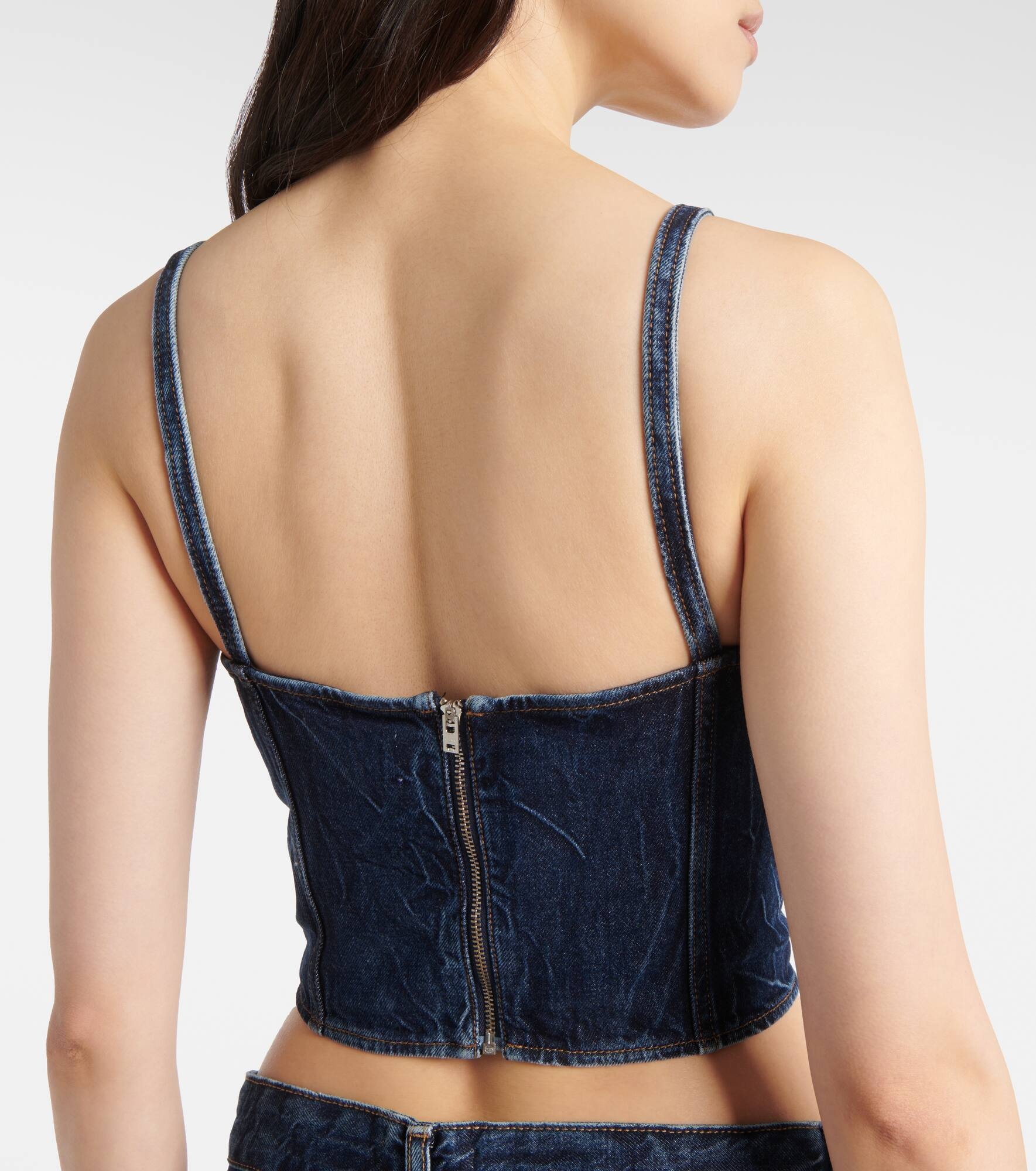 Bow-detail denim crop top - 5