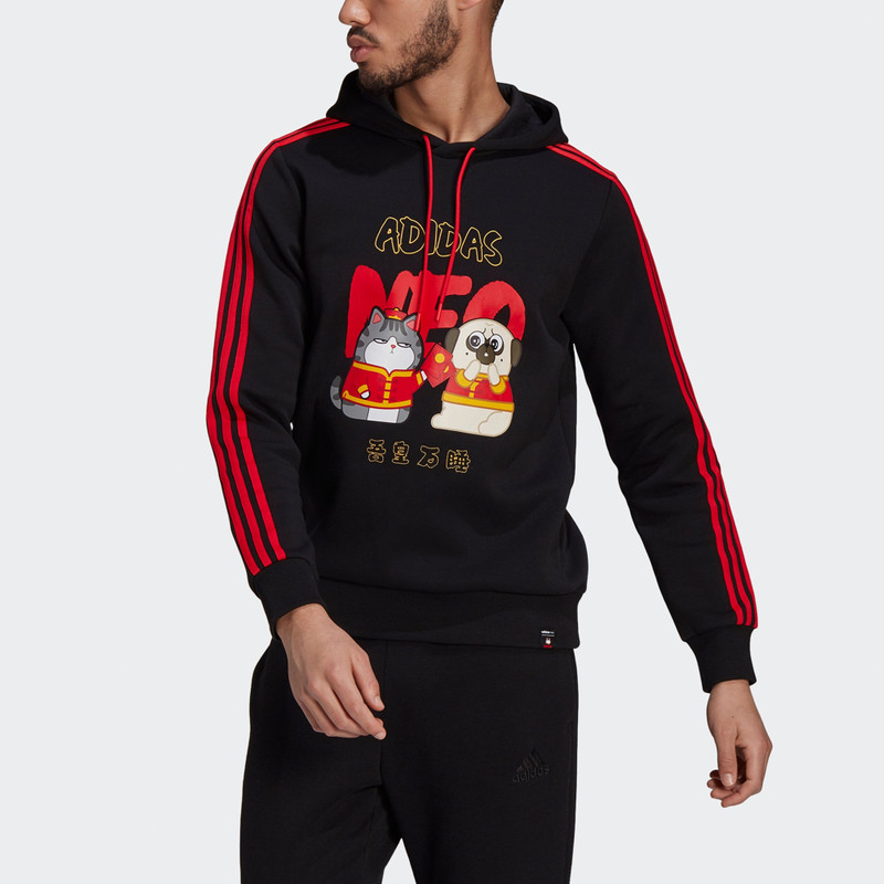 adidas Men's adidas neo x Crossover Cny Ww Hdy Cartoon Printing Sports Pullover Black GS5187 outlook